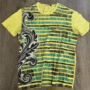 Versace Yellow and Black Striped Men's Tee